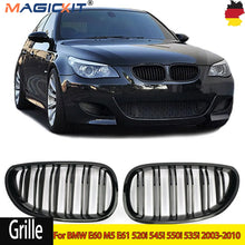 Load image into Gallery viewer, 2pcs Pair Gloss Black Car Front Bumper Kidney Grille For 2003-2010 BMW 5 Series E60 M5 E61 520i 545i 550i 535i Double Slat Auto Styling
