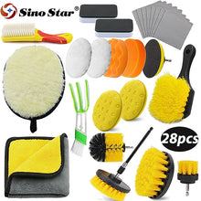 Load image into Gallery viewer, 28pcs Car Detailing Cleaning Drill Brush Kit Brush Set For Cleaning Wheels Interior Exterior Leather Dashboard Air Vents Nano Coating
