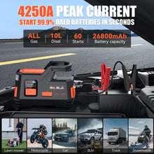 Load image into Gallery viewer, 26800mAh Car Jump Starter Power Bank Portable Air Compressor Inflator Pump Power Station 4250A Battery Starter Auto Booster
