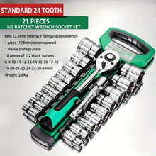 Load image into Gallery viewer, 24 Tooth Drive Socket Set 1/4&quot; 29pcs/3/8&quot; 21-1pcs/1/2&quot; 21pcs Ratchet Hexigon Socket Wrench Set Compact Sockets Set for Car Repair Mechanics
