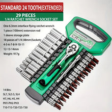 Load image into Gallery viewer, 24 Tooth Drive Socket Set 1/4&quot; 29pcs/3/8&quot; 21-1pcs/1/2&quot; 21pcs Ratchet Hexigon Socket Wrench Set Compact Sockets Set for Car Repair Mechanics
