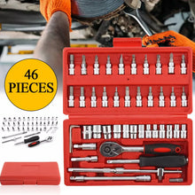 Load image into Gallery viewer, 46pcs Metric Flexible Head Ratcheting Wrench Combination Wrench Set 1/4&quot; Drive Hex Bit Socket Set Mechanic Tool Car Repair Tool
