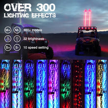 Load image into Gallery viewer, 2pcs 4 Foot Bluetooth And Remote Control Colorful Spiral Whip light Antenna Over 300 Lighting Effects For 4X4 SUV ATV Polaris
