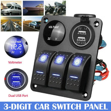 Load image into Gallery viewer, 12v / 24v 3 Gang Switch Panel 5 PIN ON-OFF Switch Double USB Car Charger Voltmeter Rocker Panel Switch  For Car Boat Truck
