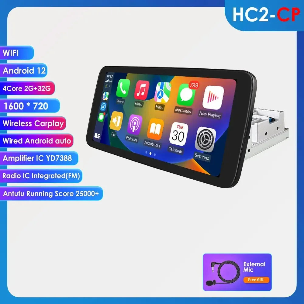 Car Universal 10.33 Inch Rotatable Screen 4G 1 Din Android 12 Carplay Voice Control Multimedia Player