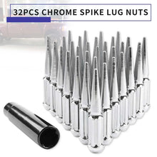 Load image into Gallery viewer, 24/32 PCS M14x1.5 Wheel Spike Lug Nuts Chrome / Black / Plated 4.4&quot; Tall For Chevy Silverado 1500 / 2500 Cadillac Escalade Ford F-150 / F-250 Lincoln Navigator Dodge Ram 1500 Toyota Land Cruiser / Tundra / Sequoia Jeep Grand
