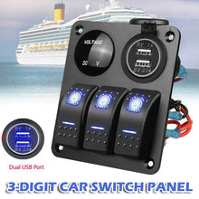 Load image into Gallery viewer, 12v / 24v 3 Gang Switch Panel 5 PIN ON-OFF Switch Double USB Car Charger Voltmeter Rocker Panel Switch  For Car Boat Truck
